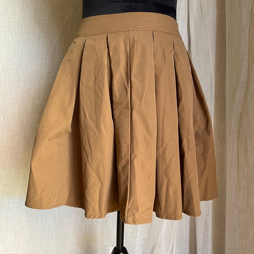 Brown Pleated Mini Skirt.